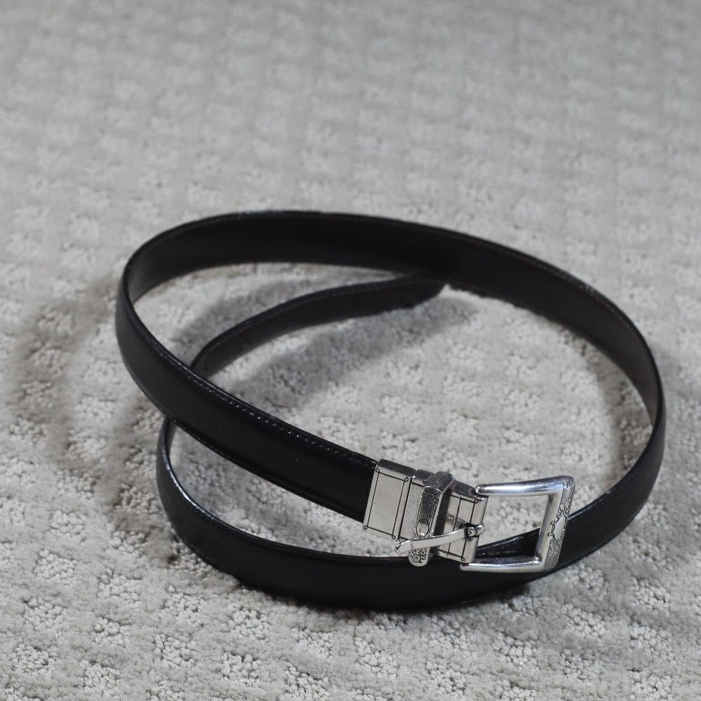 Vintage 90s Brighton Black Leather Belt with Silver Buckle - 34 (L)